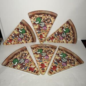Deborah Mallow Pizza Slice Shaped Party Plates Plastic Set of 6 Vintage 90s